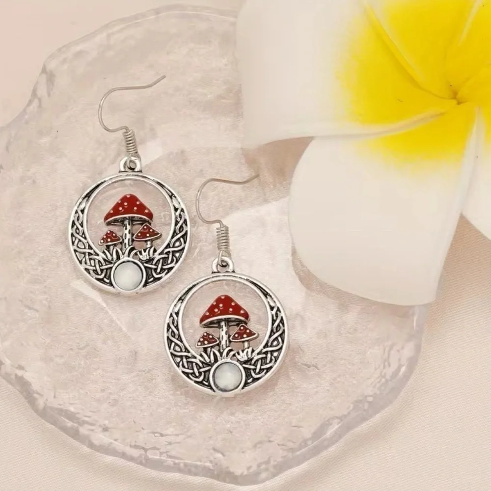 3 For $35 Sterling Silver Celtic Norse Knots Bohemian Mushroom Moonstone Earring